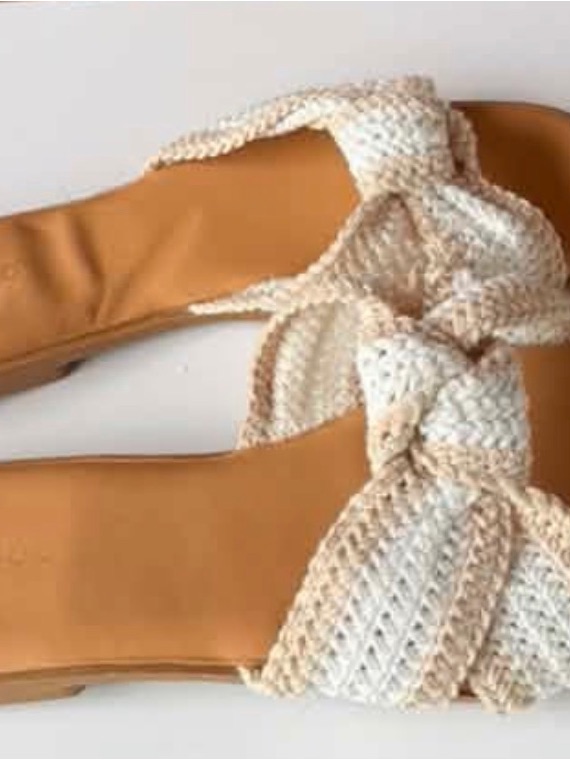 Woven Knot Front Slide Sandals - Cream